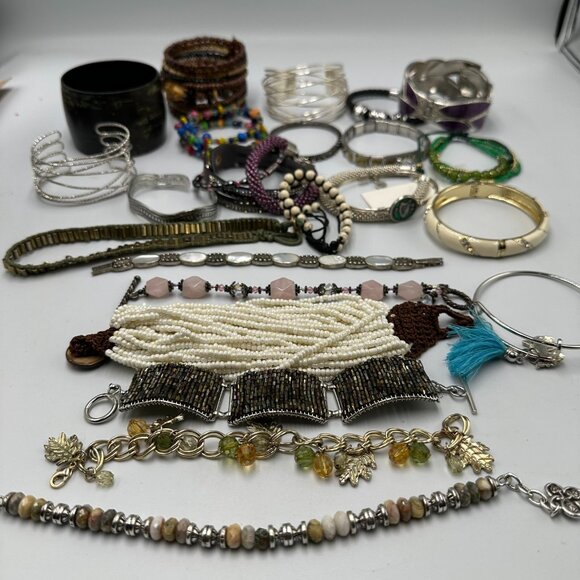 Bracelet Lot Mixed Styles Colors Materials Boho Beaded Chain Layered Statement - Picture 1 of 12